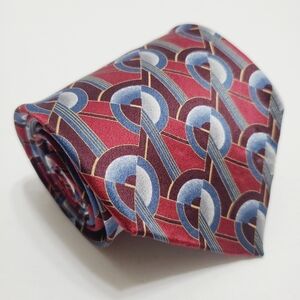 Krizia Uomo Necktie Red & Blue Geometric Pattern Men's Silk Neck Tie 57x3.75"